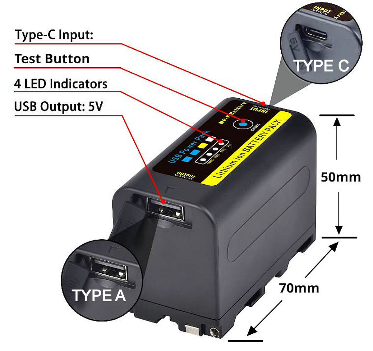 Battery Sony Style NP-F770 Replacement Battery - built-in charger and Power Bank