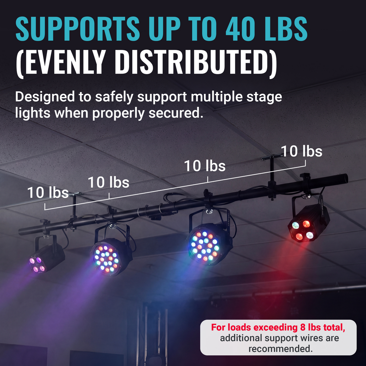 ALZO Suspended Drop Ceiling DJ, band, stage light mounting bar with 15 ft power cord - White