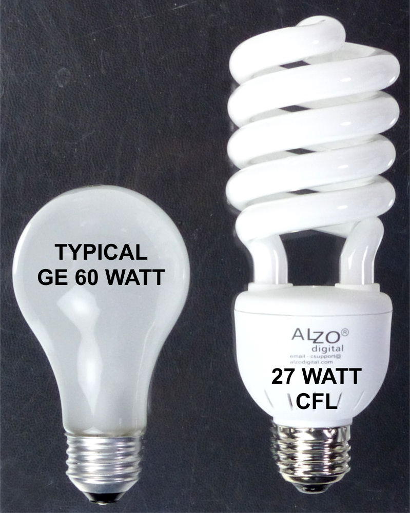 ALZO 27W Joyous Light® Full Spectrum CFL Light Bulb 5500K size comparison 60W