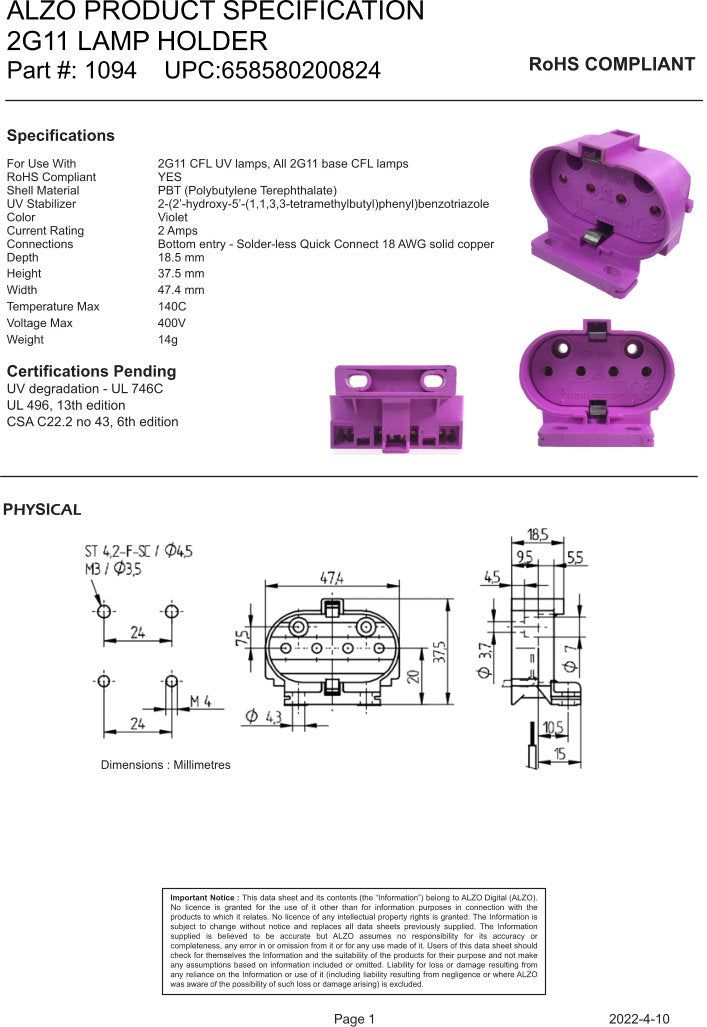 2G11 UV lamp holder kit X 20 - Extended life UV light bulb socket + clip for Germicidal &amp; Sanitizing light bulbs lamps