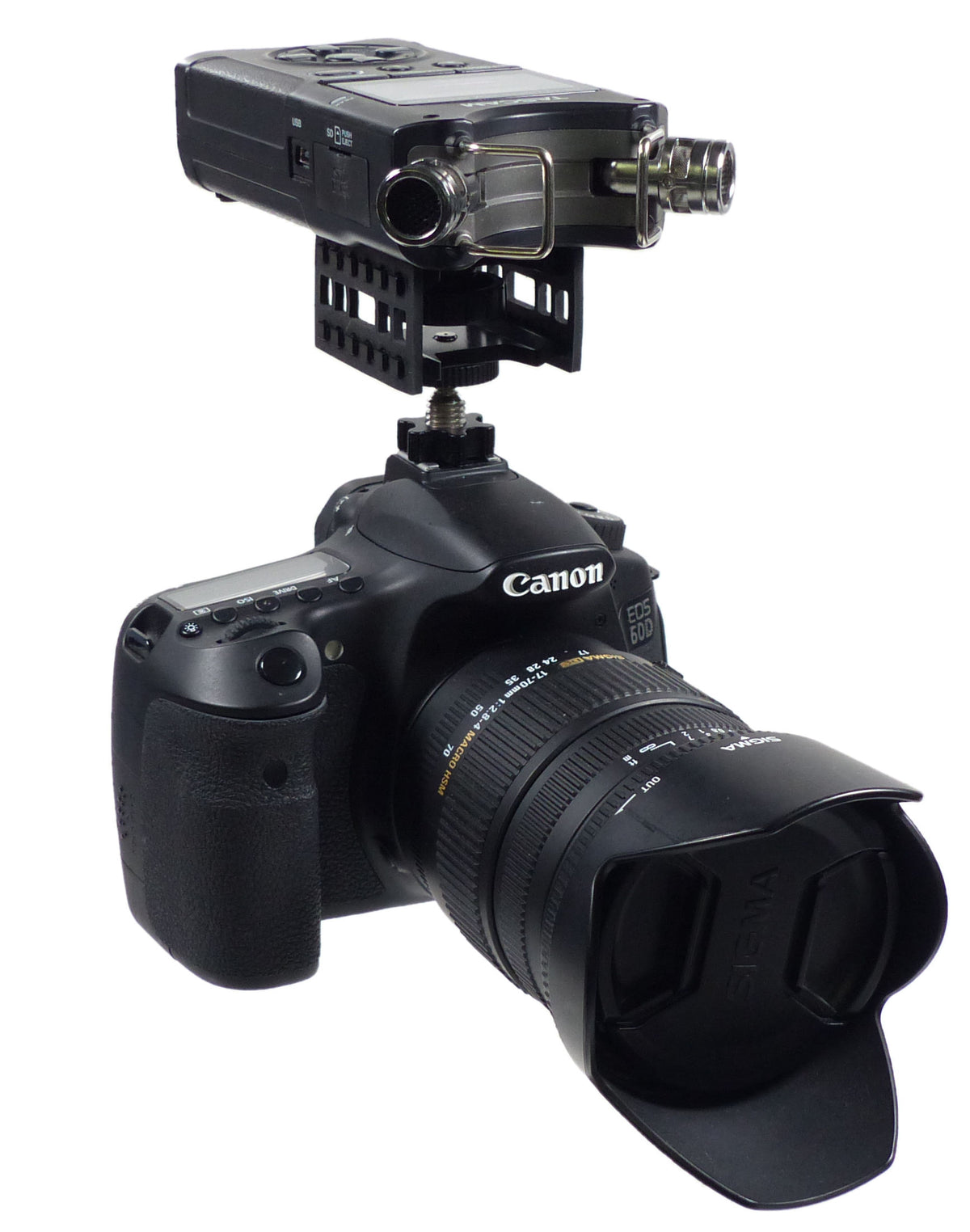 ALZO Audio Recorder Shock Mount for Tascam with DR 40 on DSLR