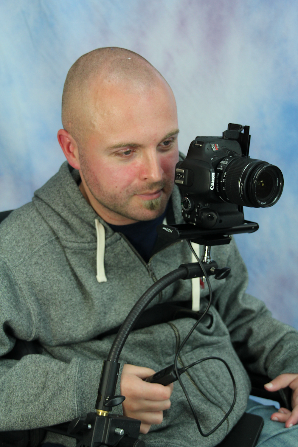 ALZO Wheelchair Camera Mount mounted on wheelchair