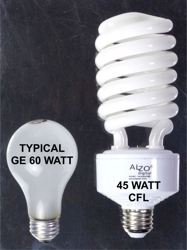 ALZO 45W Joyous Light® Full Spectrum CFL Light Bulb 5500K size comparison 60W