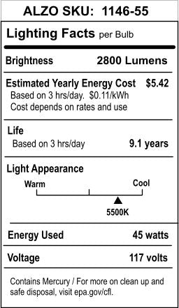 ALZO 45W CFL Photo Light Bulb 5500K lighting facts
