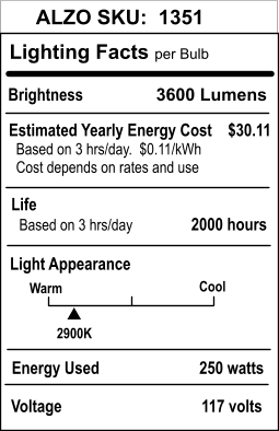 ALZO 250W Frosted Quartz Halogen 3200K Photo Light Bulb lighting facts