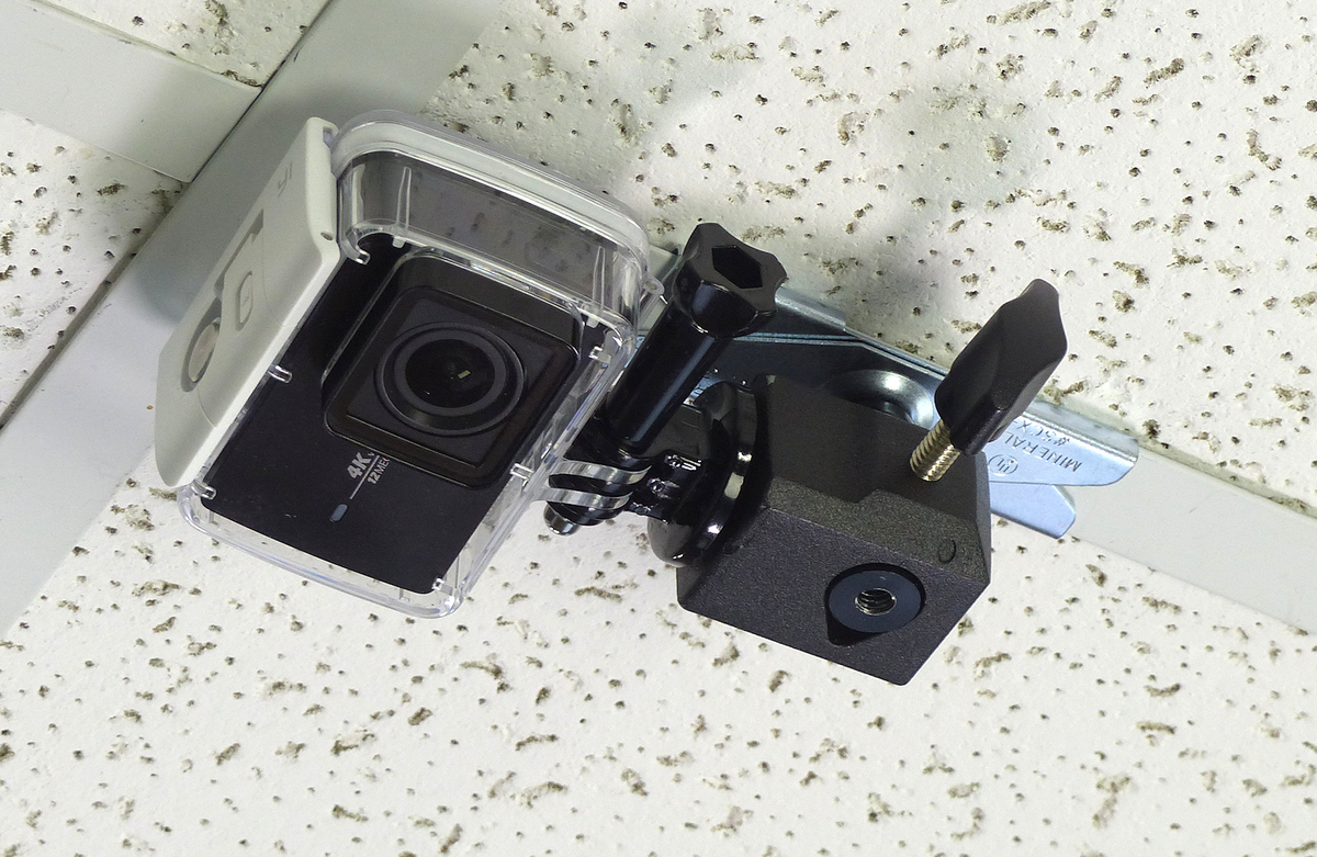ALZO Suspended Drop Ceiling Action Camera Mount for GoPro on ceiling with camera face down