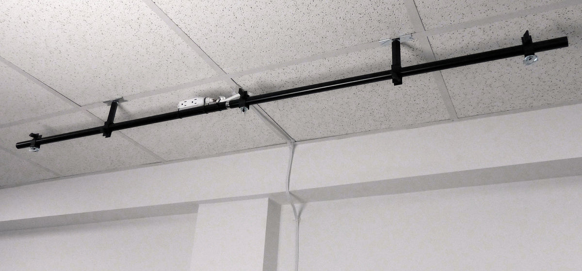 ALZO Suspended Drop Ceiling DJ, band, stage light mounting bar with 15 ft power cord - White