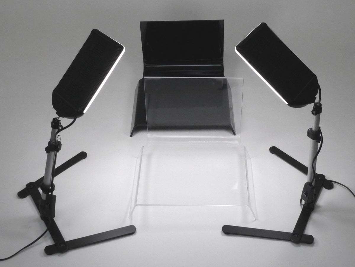 LZO 100 LED Table Top Platform Light Kit with Black &amp; Clear Shooting Tables