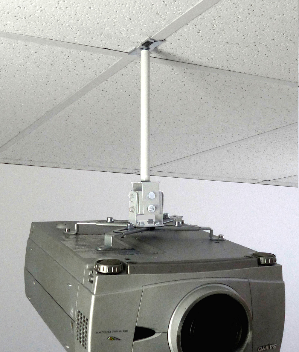ALZO Short Suspended Drop Ceiling Video Projector Mount with Scissor Clamp for T-Bar Attachment with projector