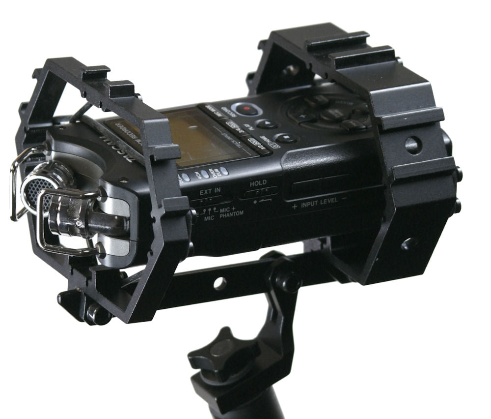 ALZO Shock Multi-Mount for Audio Recorders and Shotgun Microphones Plus Gear with Zoom H4N top angle
