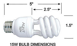 ALZO 15W Joyous Light® Full Spectrum CFL Light Bulb 5500K dimension diagram