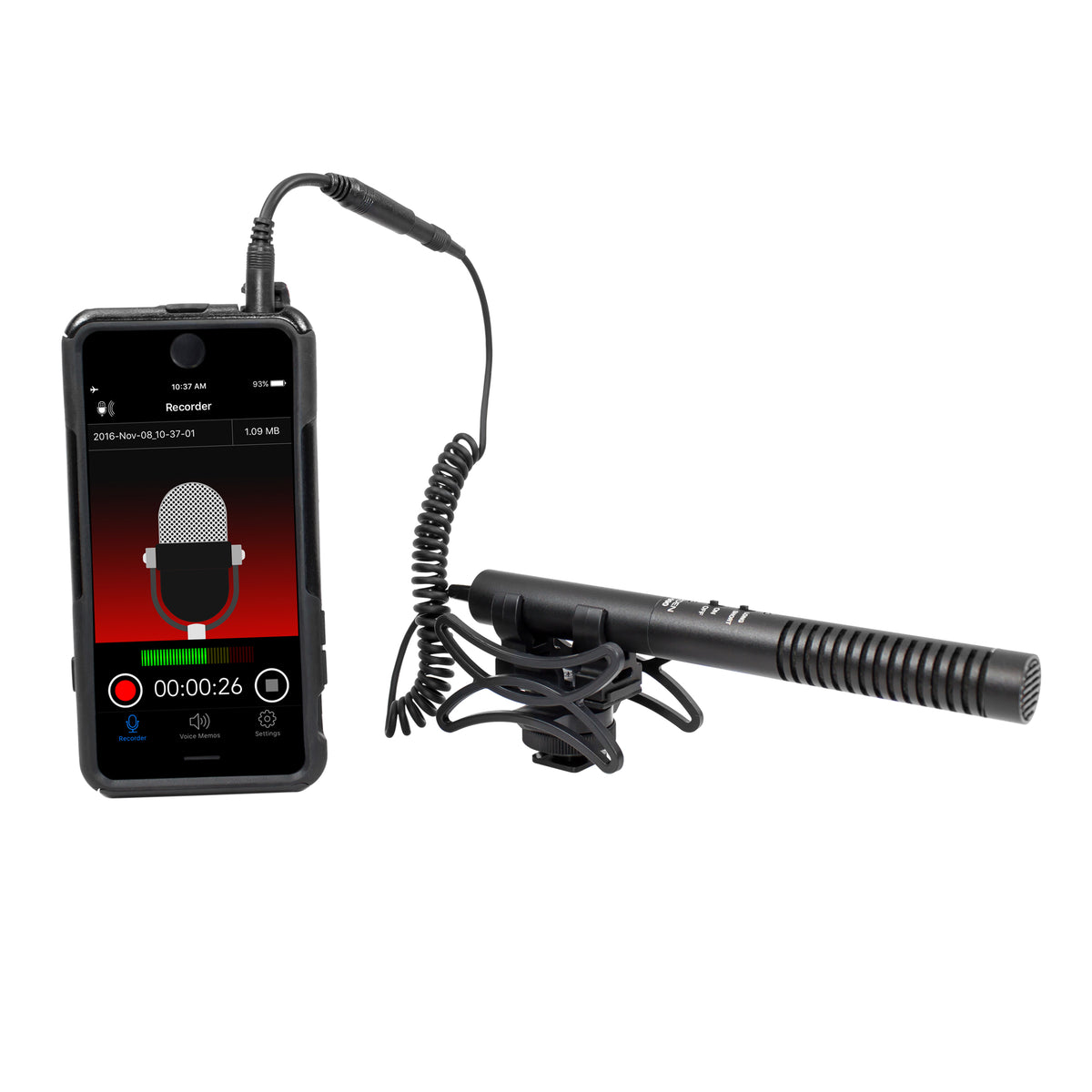 AZDEN SGM-990+i Mono Shotgun Mic with ALZO Multi-Mount with smartphone
