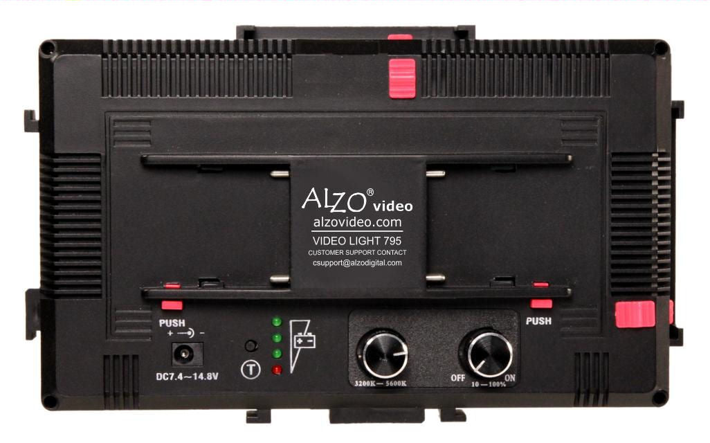 ALZO 795 Bi-Color Adjustable Extra Bright LED On-Camera Video Light Power Kit back