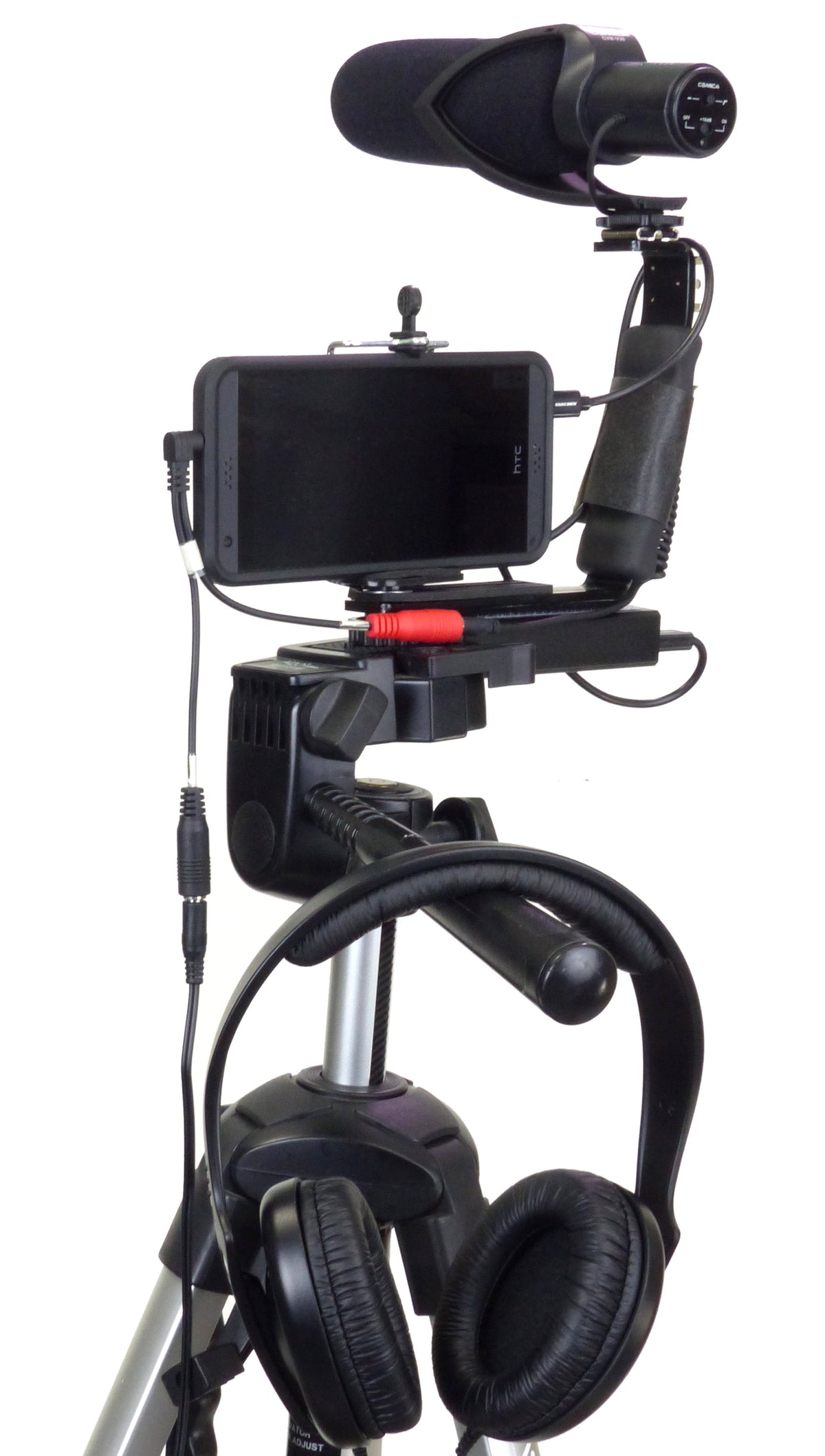 ALZO Smartphone Shotgun Microphone with Breakout Cord on tripod