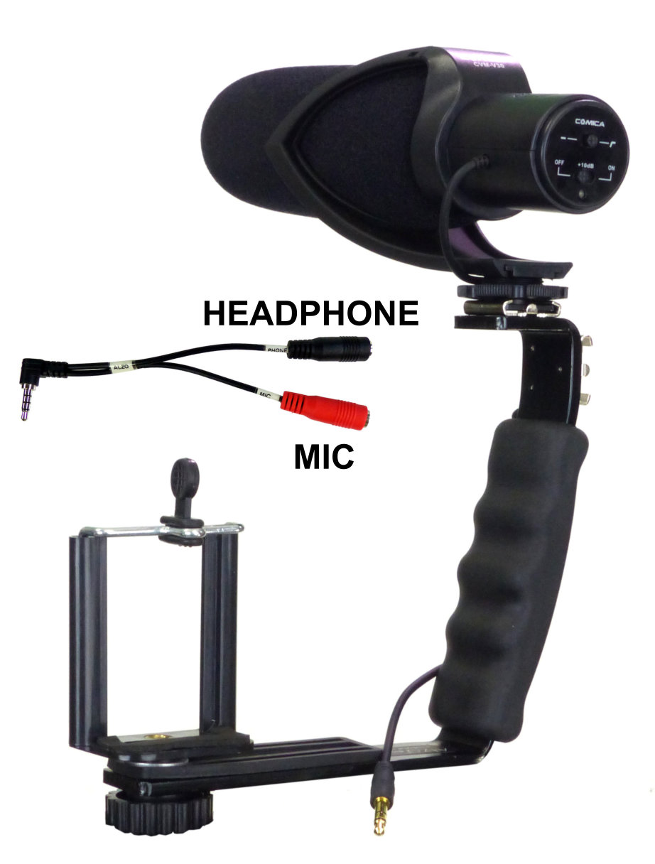Smartphone Streaming Video Rig with COMICA CVM-V30 Shotgun Microphone and Breakout Cord