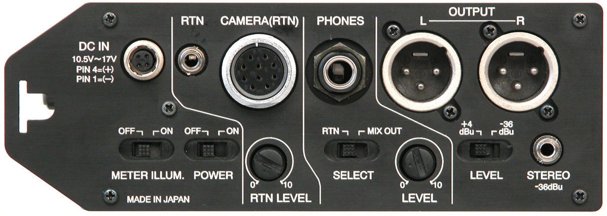 AZDEN FMX-42a 4 Channel Mixer with 10-Pin Camera Return side