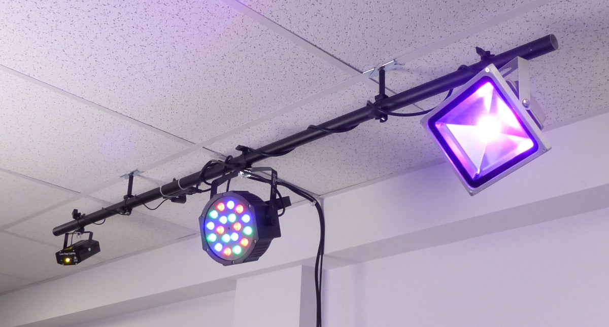 ALZO Suspended Drop Ceiling DJ, band, stage light mounting bar with 15 ft power cord - Black