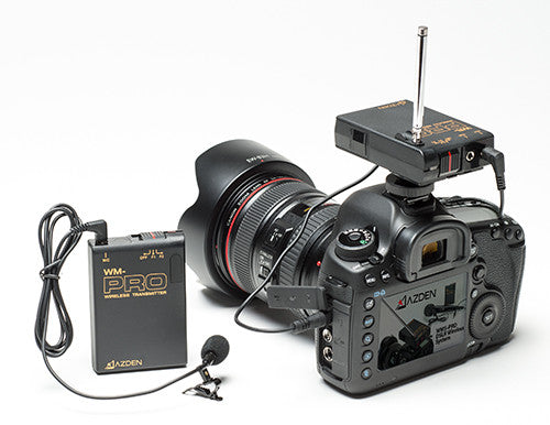 AZDEN WLX-PRO+i Wireless Mono Lavalier Microphone Kit on camera