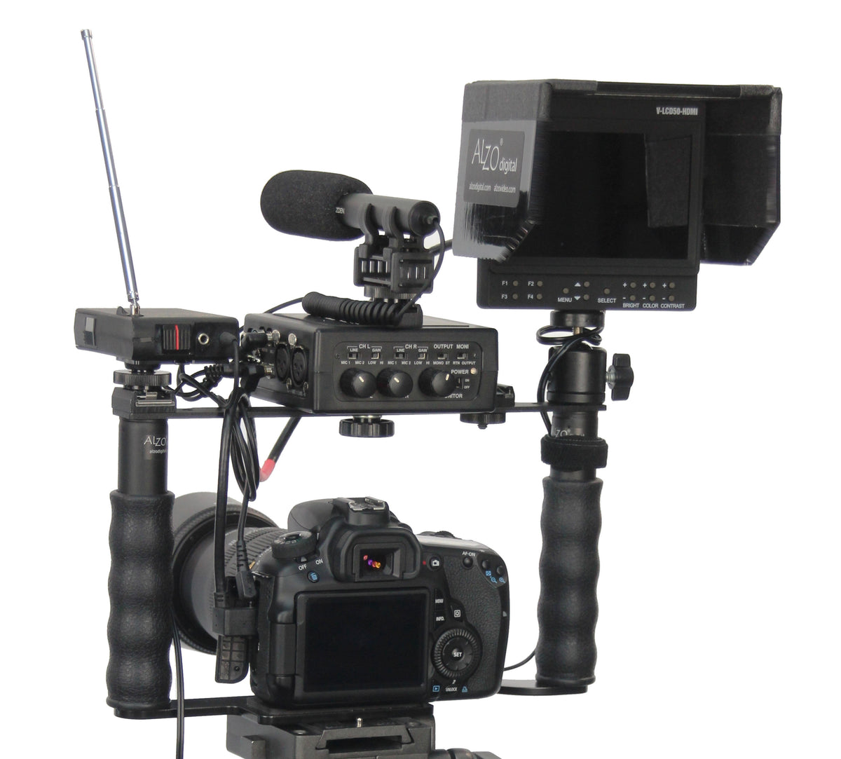 ALZO Transformer DSLR Rig, Camera Cage Bracket with Shoe Mounts and Hand Grips - Factory Refurbished